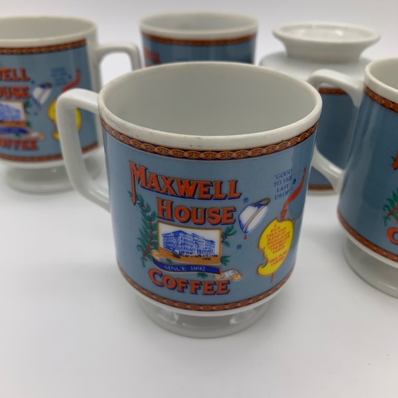 Vtg. Retro HTF 6pcs MAXWELL HOUSE 7 Oz Coffee Cups With Original Metal Holder - Picture 11 of 12